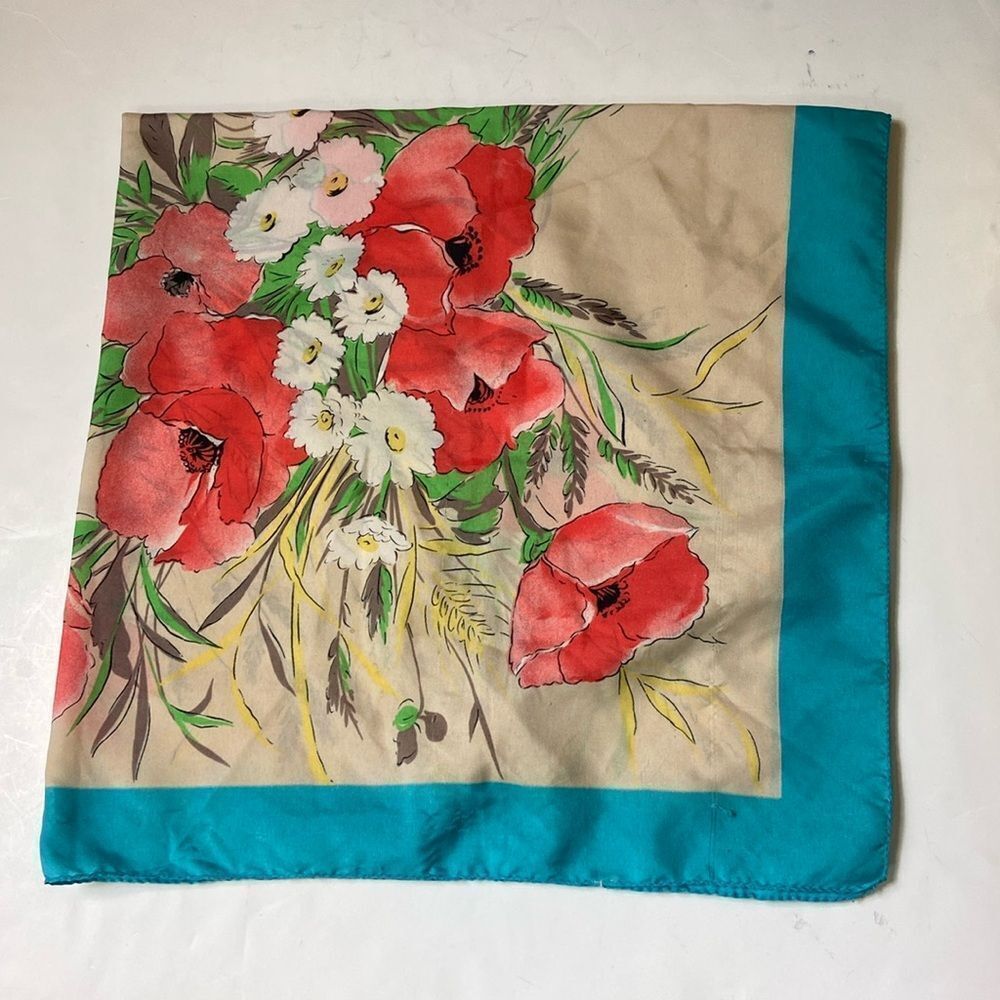 4/$30 Vintage Scarf Floral No Label Size 30”x31”